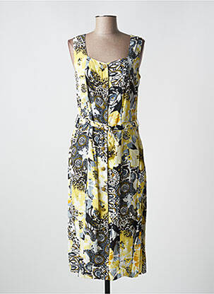 Robe mi-longue imprimé fleurs sans manche jaune GUY DUBOUIS femme