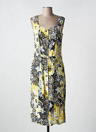 Robe mi-longue imprimé fleurs sans manche jaune GUY DUBOUIS femme