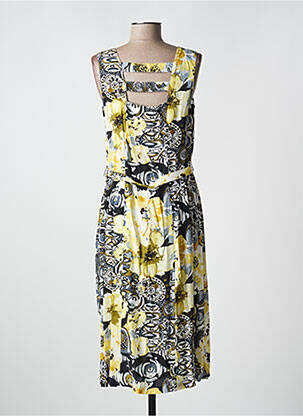 Robe mi-longue imprimé fleurs sans manche jaune GUY DUBOUIS femme