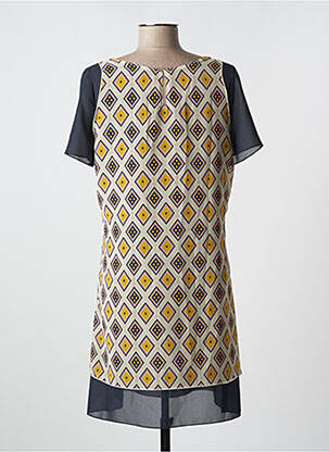 Robe courte coupe fluide manches courtes bleu QUATRE VINGT JOURS femme