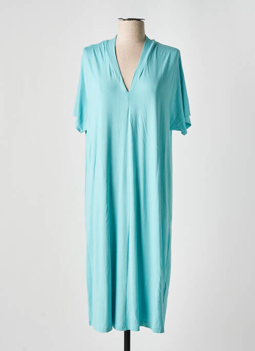 Robe mi-longue coupe fluide manches courtes bleu CISO femme