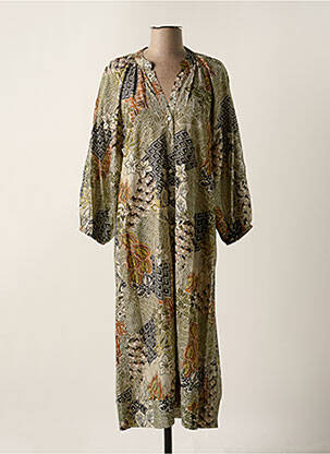 Robe mi-longue manches longues manches longues vert LUK AP femme