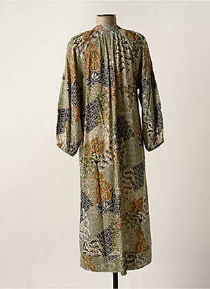 Robe mi-longue manches longues manches longues vert LUK AP femme