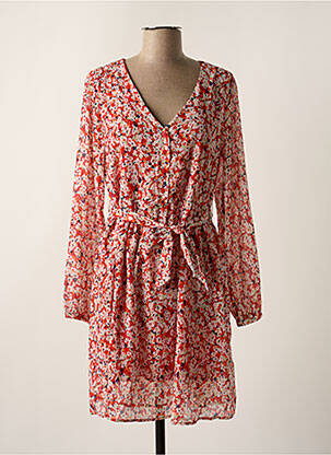 Robe mi-longue imprimé fleurs manches longues rouge ONLY femme