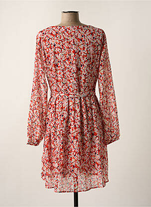 Robe mi-longue imprimé fleurs manches longues rouge ONLY femme