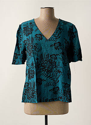 Blouse imprimé fleurs manches courtes bleu GRACE & MILA femme