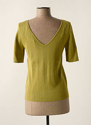 Pull coupe cintrée manches courtes vert GRACE & MILA femme