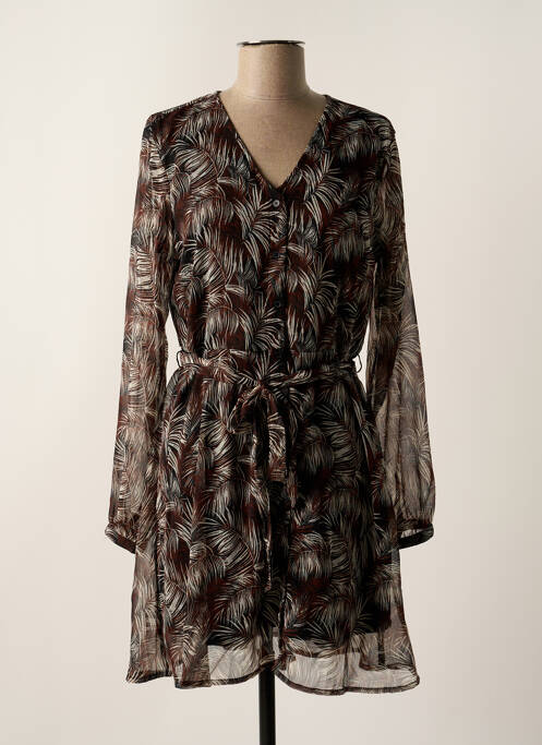 Robe mi-longue manches longues manches longues marron ONLY femme