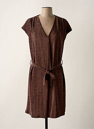 Robe mi-longue manches courtes manches courtes marron GRACE & MILA femme