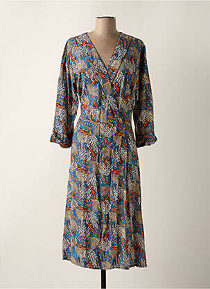 Robe mi-longue imprimé fleurs manches 3/4 bleu PAKO LITTO femme