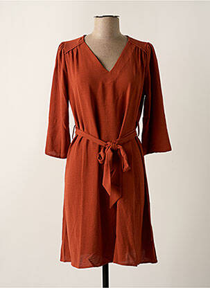Robe mi-longue coupe fluide manches 3/4 orange GRACE & MILA femme