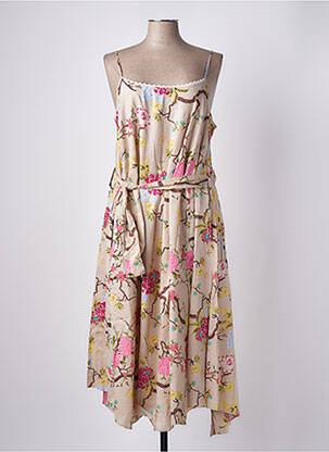Robe mi-longue imprimé fleurs fines bretelles beige RHUM RAISIN femme