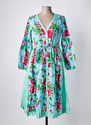 Robe mi-longue imprimé fantaisie manches longues bleu RHUM RAISIN femme