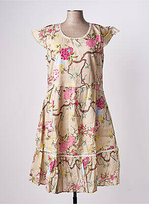 Robe mi-longue imprimé fleurs manches courtes beige RHUM RAISIN femme