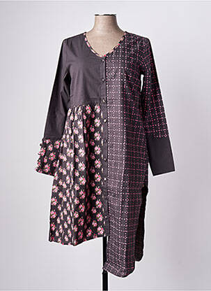 Robe mi-longue imprimé fantaisie manches longues gris RHUM RAISIN femme