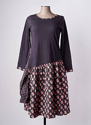 Robe mi-longue imprimé fantaisie manches longues gris RHUM RAISIN femme