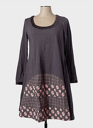 Robe mi-longue imprimé fantaisie manches longues gris RHUM RAISIN femme