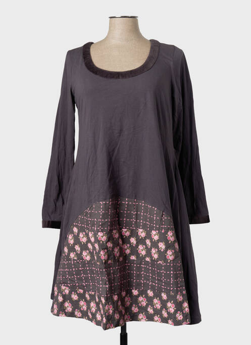 Robe mi-longue imprimé fantaisie manches longues gris RHUM RAISIN femme