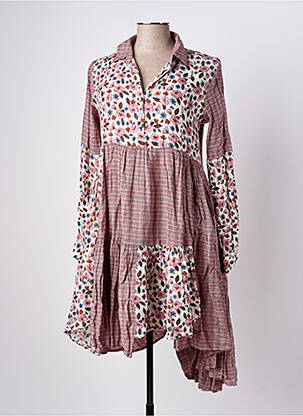 Robe mi-longue imprimé fantaisie manches longues rose RHUM RAISIN femme