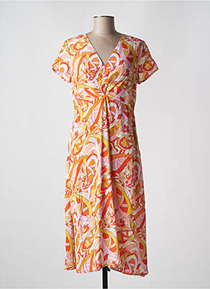 Robe mi-longue tissage crêpe manches courtes orange SURKANA femme