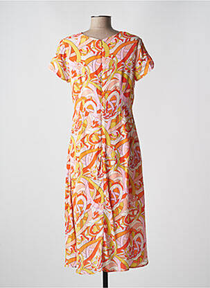 Robe mi-longue tissage crêpe manches courtes orange SURKANA femme