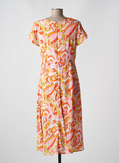 Robe mi-longue tissage crêpe manches courtes orange SURKANA femme