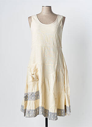 Robe mi-longue imprimé fantaisie sans manche beige RHUM RAISIN femme