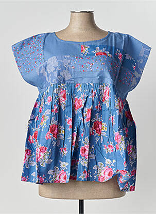 Blouse tissage popeline manches courtes bleu RHUM RAISIN femme