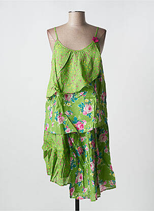 Robe mi-longue imprimé fleurs fines bretelles vert RHUM RAISIN femme