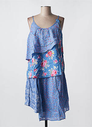 Robe mi-longue imprimé fleurs fines bretelles bleu RHUM RAISIN femme