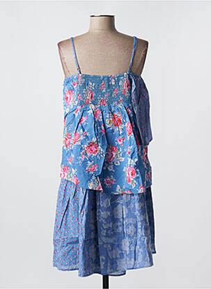 Robe mi-longue imprimé fleurs fines bretelles bleu RHUM RAISIN femme