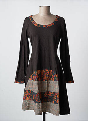 Robe mi-longue imprimé fantaisie manches longues marron RHUM RAISIN femme