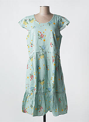 Robe mi-longue imprimé fleurs manches courtes bleu RHUM RAISIN femme
