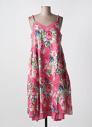 Robe mi-longue imprimé fleurs fines bretelles rose RHUM RAISIN femme