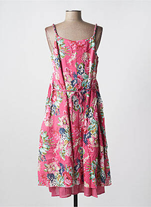 Robe mi-longue imprimé fleurs fines bretelles rose RHUM RAISIN femme