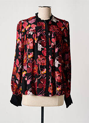 Chemisier imprimé fleurs manches longues noir IDANO femme