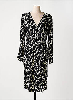 Robe mi-longue imprimé fantaisie manches longues noir IDANO femme