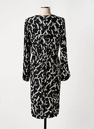 Robe mi-longue imprimé fantaisie manches longues noir IDANO femme