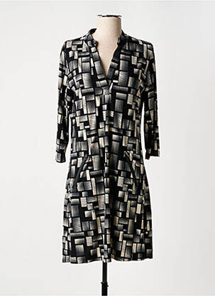 Robe mi-longue coupe fluide manches 3/4 noir VEGAS femme