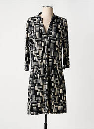 Robe mi-longue coupe fluide manches 3/4 noir VEGAS femme