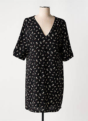 Robe mi-longue imprimé fleurs manches courtes noir MAMOUCHKA femme