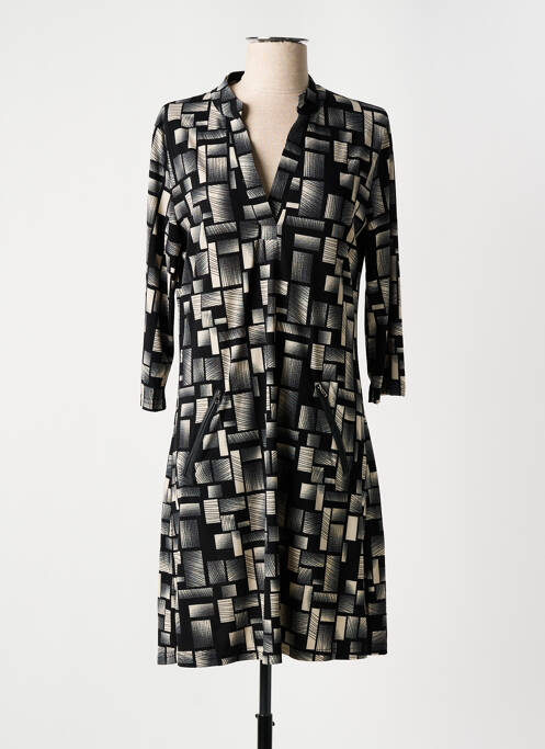 Robe mi-longue coupe fluide manches 3/4 noir VEGAS femme