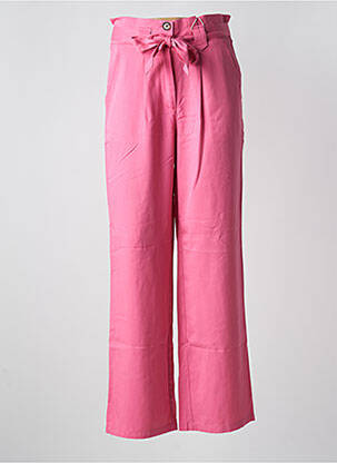 Pantalon large fermeture zippée sous rabat boutonné taille haute rose C'EST BEAU LA VIE femme