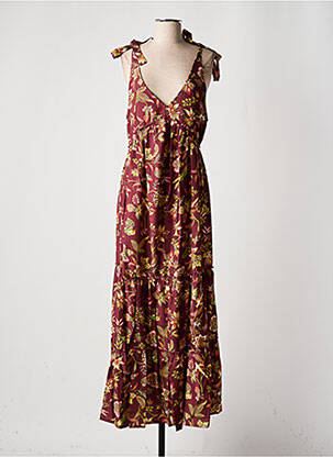 Robe longue manches dos nu fines bretelles rouge VERDISSIMA femme