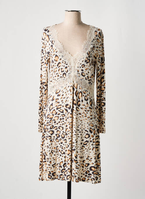 Robe mi-longue manches longues manches longues beige TWINSET femme