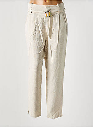 Pantalon large fermeture zippée sous rabat avec crochet taille haute beige SAINT TROPEZ femme