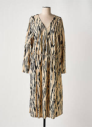 Robe mi-longue imprimé fantaisie manches longues beige SAINT TROPEZ femme