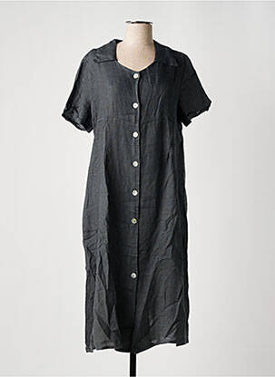 Robe mi-longue coupe fluide manches courtes gris PURO LINO femme