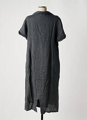Robe mi-longue coupe fluide manches courtes gris PURO LINO femme