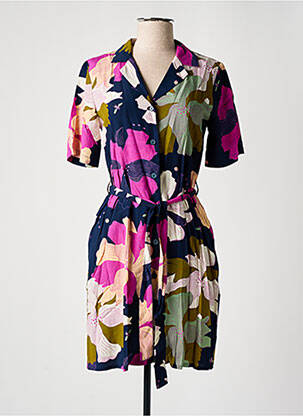 Robe mi-longue imprimé fleurs manches courtes bleu NICE THINGS femme